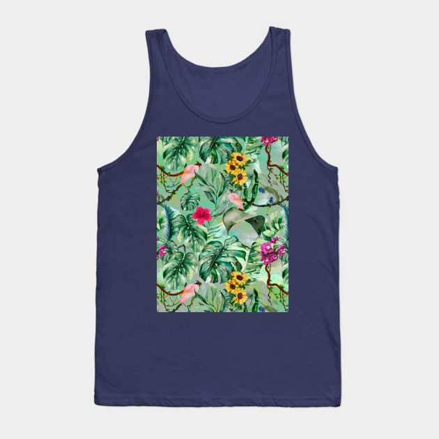 Cute tropical floral leaves botanical illustration, tropical plants,leaves and flowers, mint green leaves pattern Tank Top by Zeinab taha